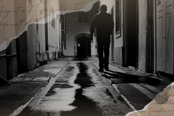 A person walking at night