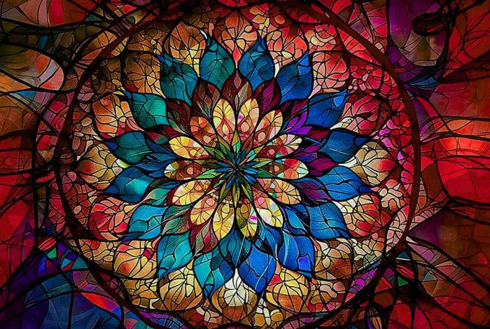 A glass pane with different colours