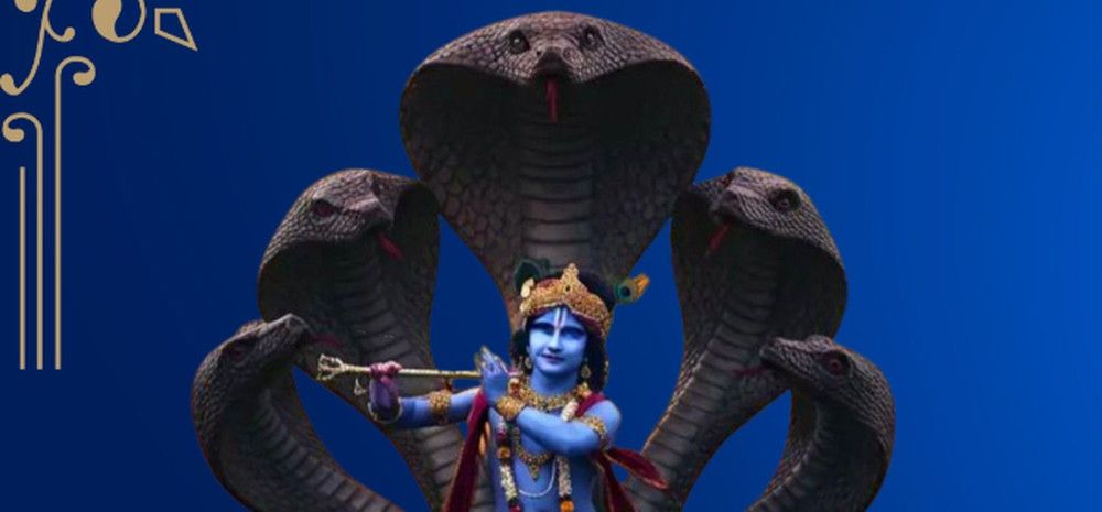 Blue figure, snakes behind them