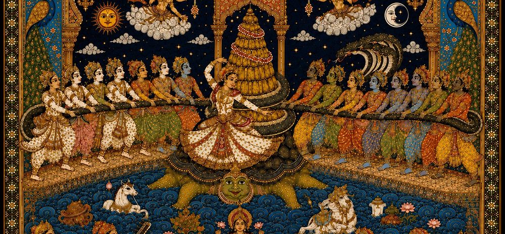 A tapestry of people dancing and playing instruments