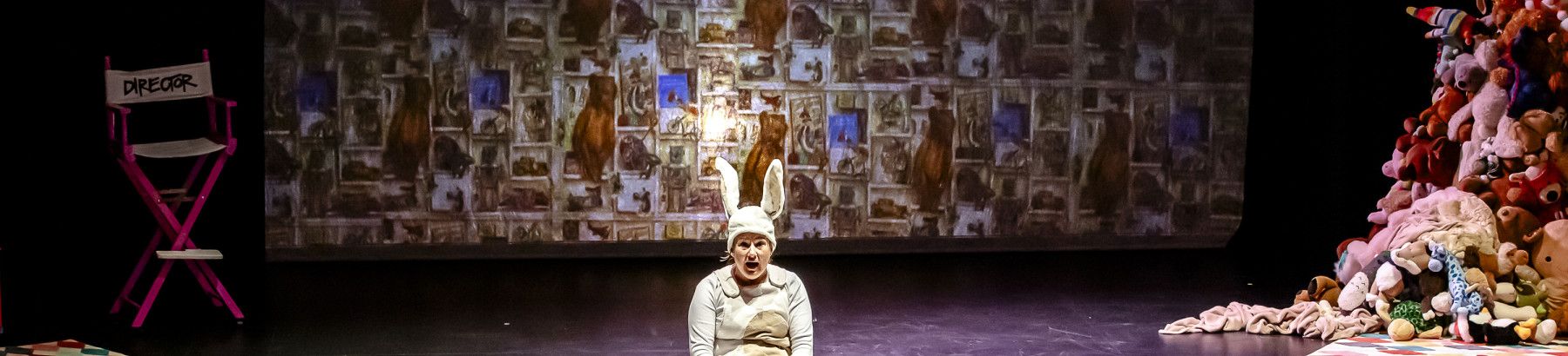 A person dressed as a rabbit on stage
